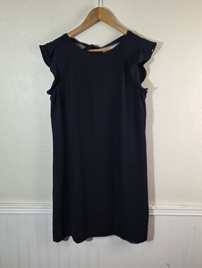 NWT LOFT Navy Midi Dress Size 10 Ruffle Sleeve Tie Back Career Wedding Guest